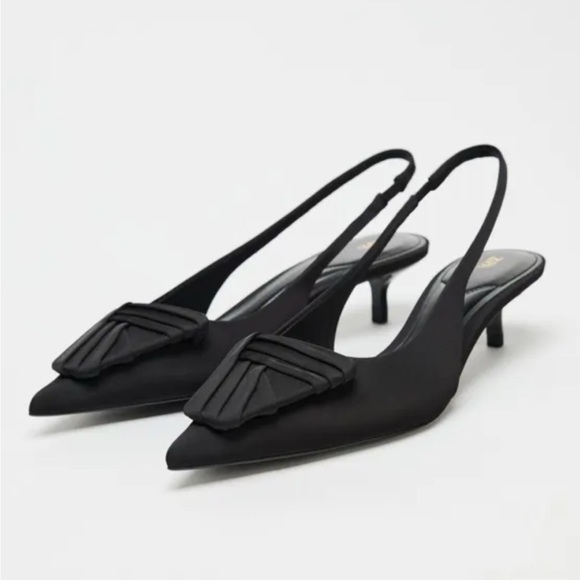 Zara Shoes - Zara appliqué fabric slingback pumps